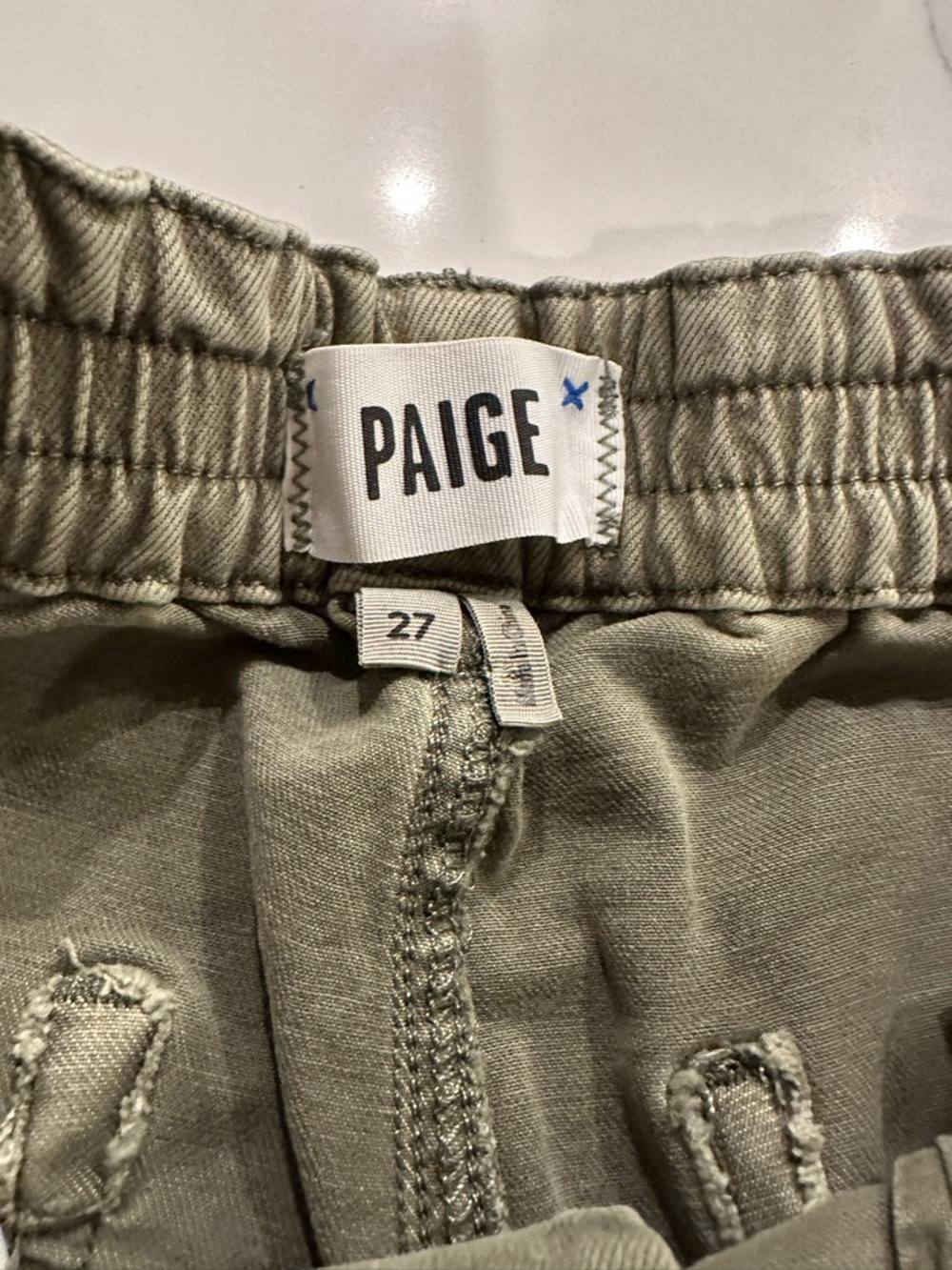 PAIGE Christy Olive Drawstring High-Waist Cotton Shorts - Picture 2 of 5